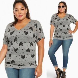 Torrid Grey Black Heart Print Sweater Size 3X